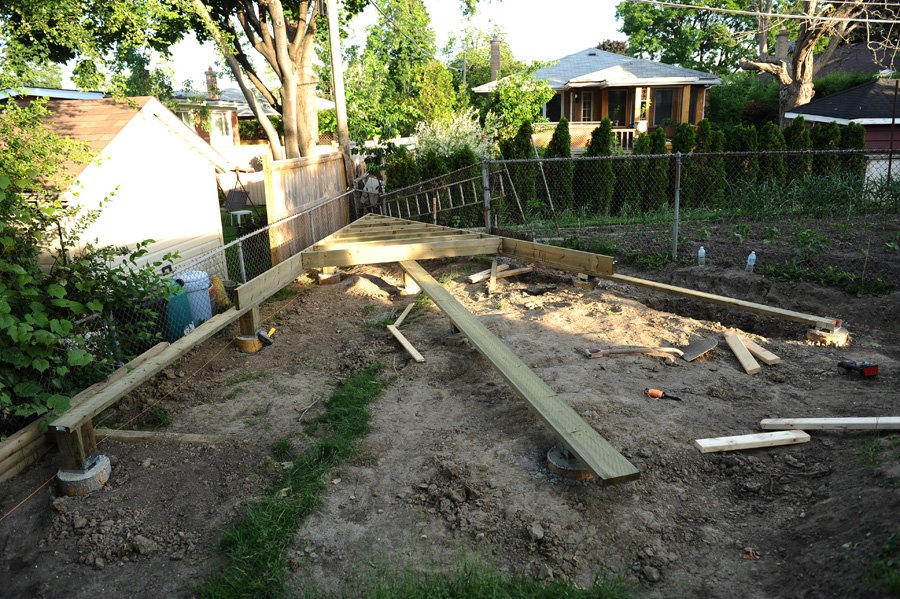 Arrow head shape deck in my backyard