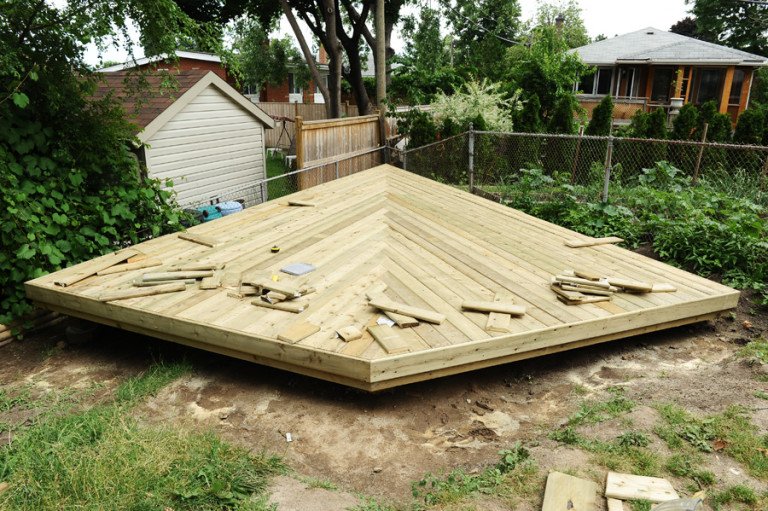 Arrow head shape deck in my backyard