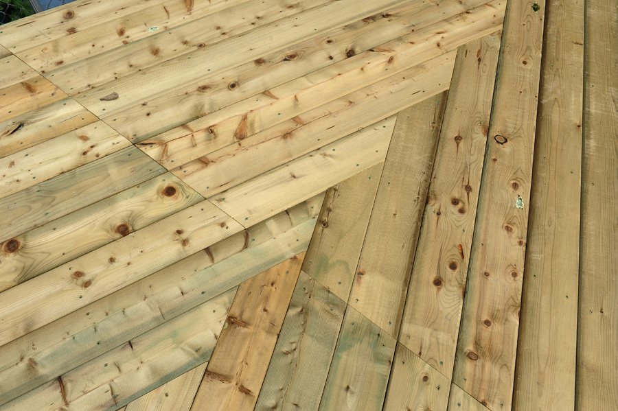 Arrow head shape deck in my backyard