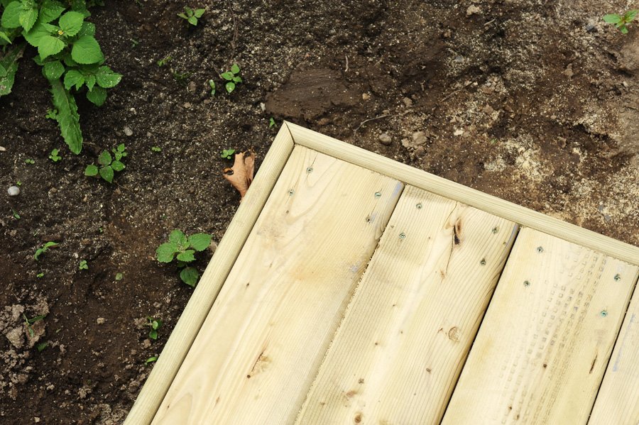 Arrow head shape deck in my backyard