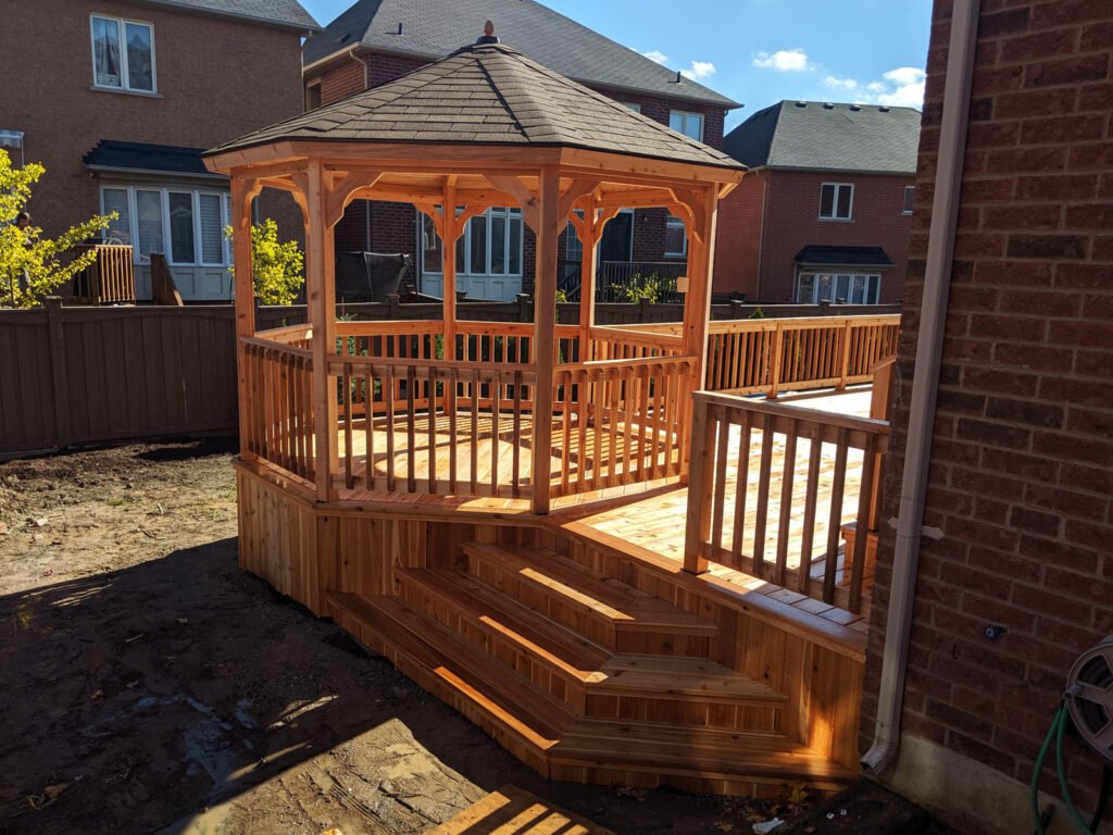 Deck with a Gazebo on it