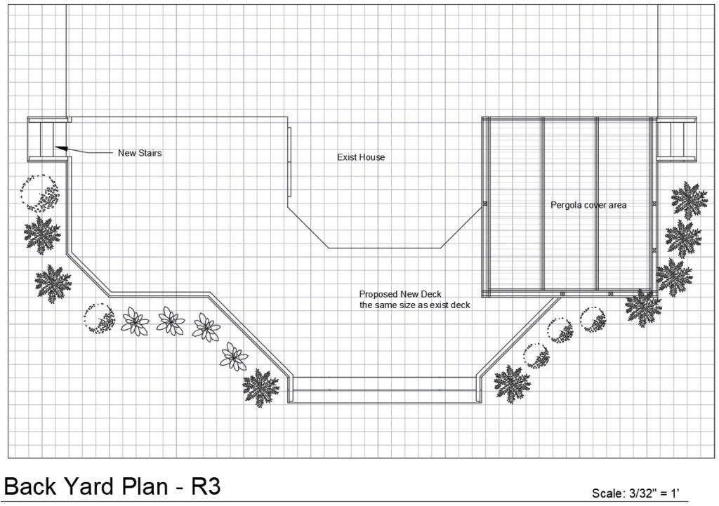 Low level cedar deck with louver pergola